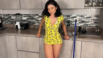 Solo Girl With A Sexy Tattoo Gets Stuck In A Kitchen Drawer And Has To Be Rescued.
