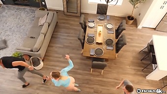 Gamer Girl Receives Multiple Facials In Hardcore Threesome